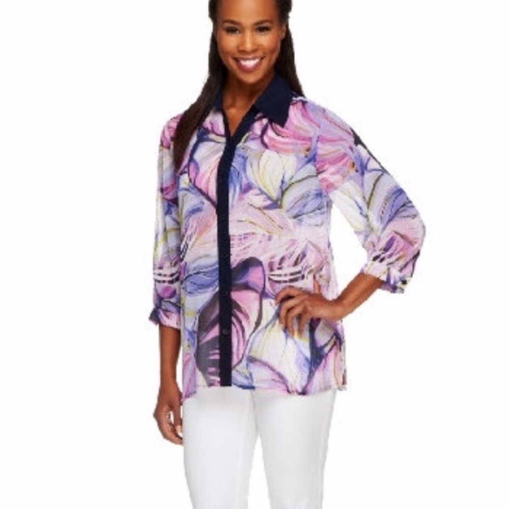 Susan Graver Printed Sheer Chiffon Blouse